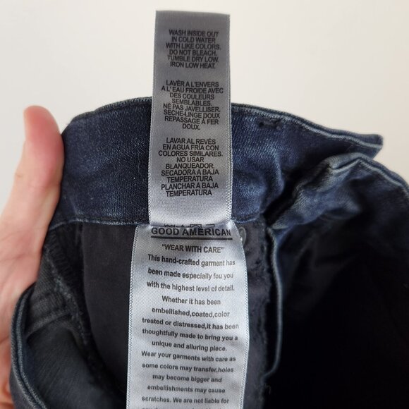 Good American Good Waist Crop Skinny Jeans Distressed Ripped Knees sz 2/26 - Picture 12 of 12